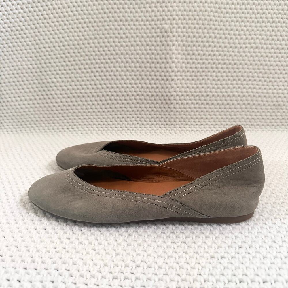 Lucky Brand Alba Taupe Gray Shimmer Suede Leather Squared Toe Ballet Flats 8 - Picture 4 of 8